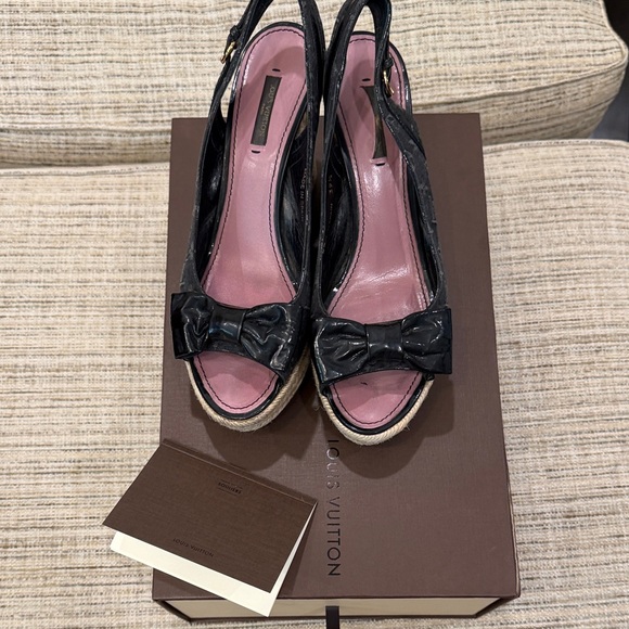 Louis Vuitton Black DenimEspadrille Slingbacks Size 39 1/2 with Box